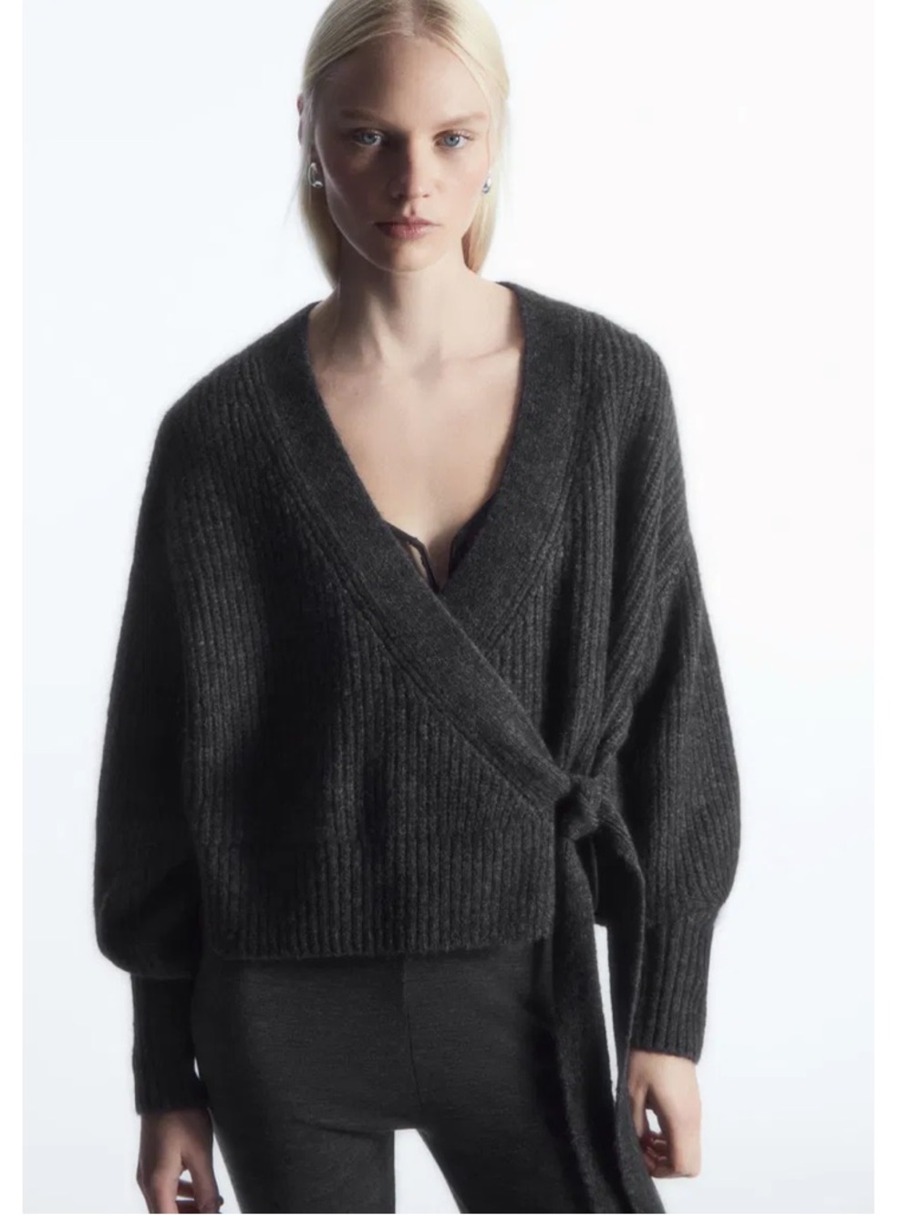 COS Charcoal Wrap Ribbed Tie Sweater - Dark Gray. Size M